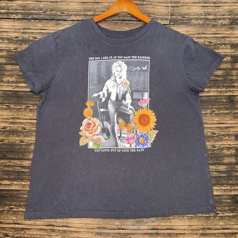 Dolly Parton If You Want The Rainbow Quote Gray Shirt Graphic Tee Womens Size M